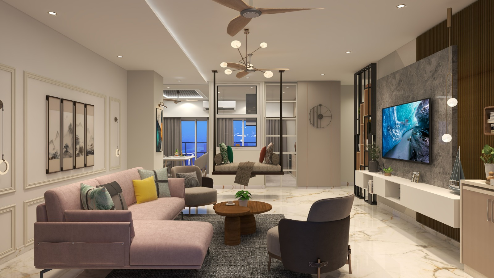 Modern luxury living room walkthrough